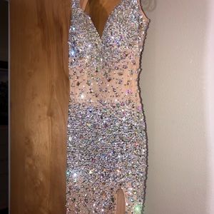Nude with Silver Prom Dress